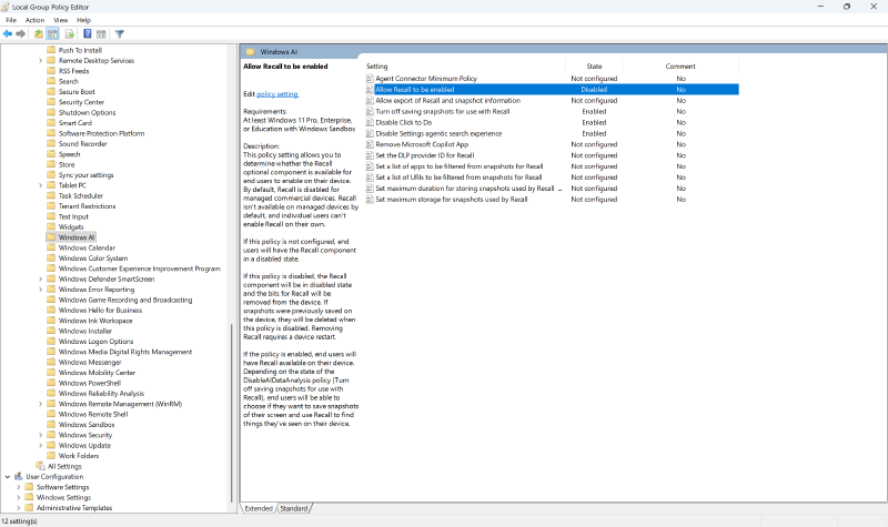 The Group Policy editor