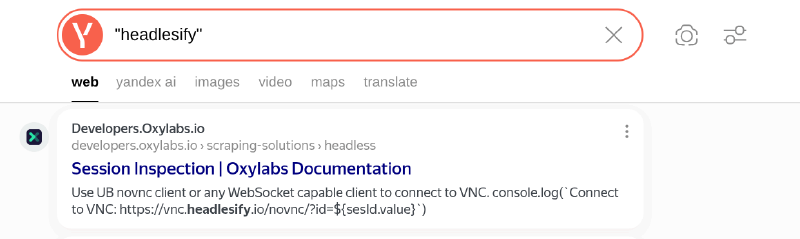 Yandex search results