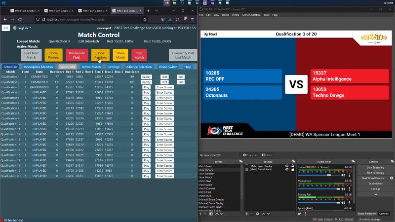OBS Studio with FTC scorekeeper software